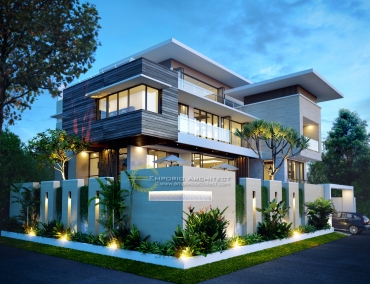 desain rumah modern tropis dengan banyak unsur kaca jasa