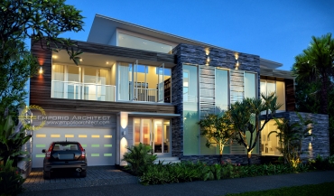 desain rumah modern tropis dengan banyak unsur kaca jasa