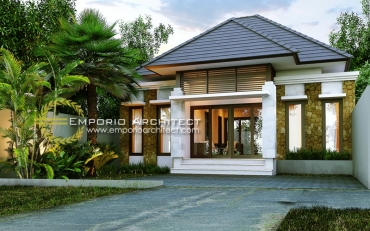 desain rumah 1 lantai style villa bali tropis