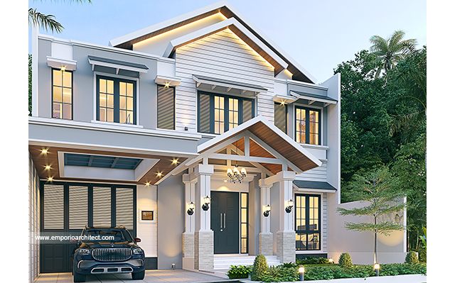 Desain Rumah American Klasik 2 Lantai Ibu M di  Jakarta
