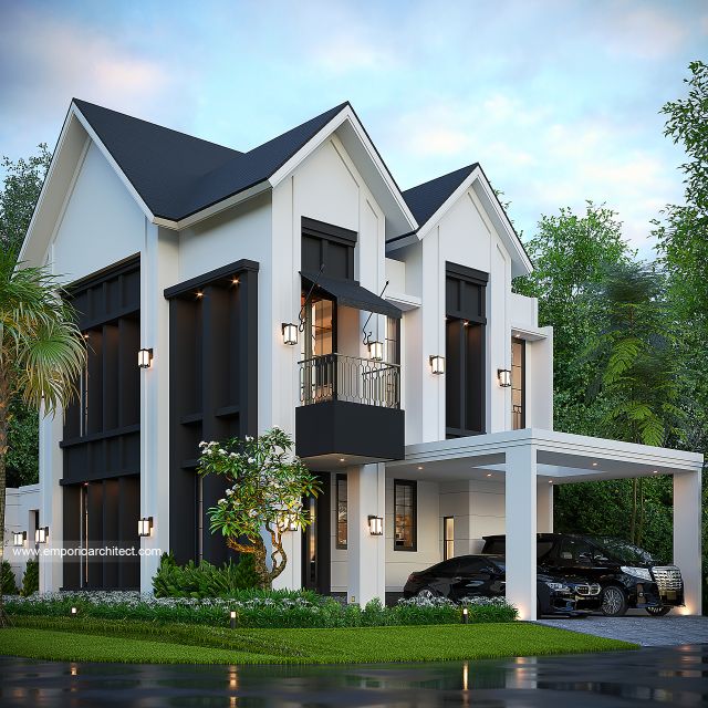 Desain Rumah American Klasik 2 Lantai Ibu IDH 2168 di  Cibubur, Jakarta Timur