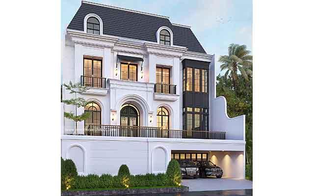 Desain Rumah Mediteran Klasik 3 Lantai Bapak AJS 1335 di  Jakarta Selatan