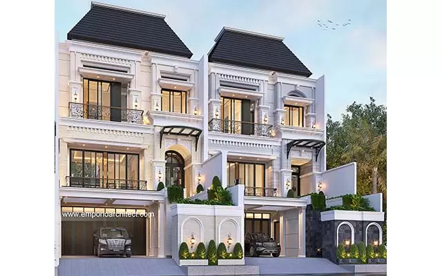 Desain 2 Unit Rumah Mediteran Klasik 3.5 Lantai Ibu BTY dan Ibu LZA 1391 di  Jakarta Selatan