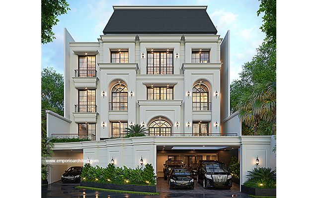 Desain Rumah Mediteran Klasik 4 Lantai Ibu JSC 2128 di  PIK, Jakarta Utara