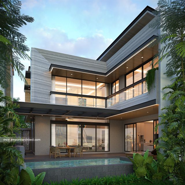 Desain Rumah Modern 2 Lantai Ibu NV di  Cibubur, Jakarta Timur