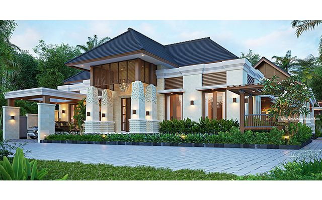 Desain Rumah dan Toko Villa Bali 2 Lantai Bapak ESF 2106 di  Pasuruan, Jawa Timur