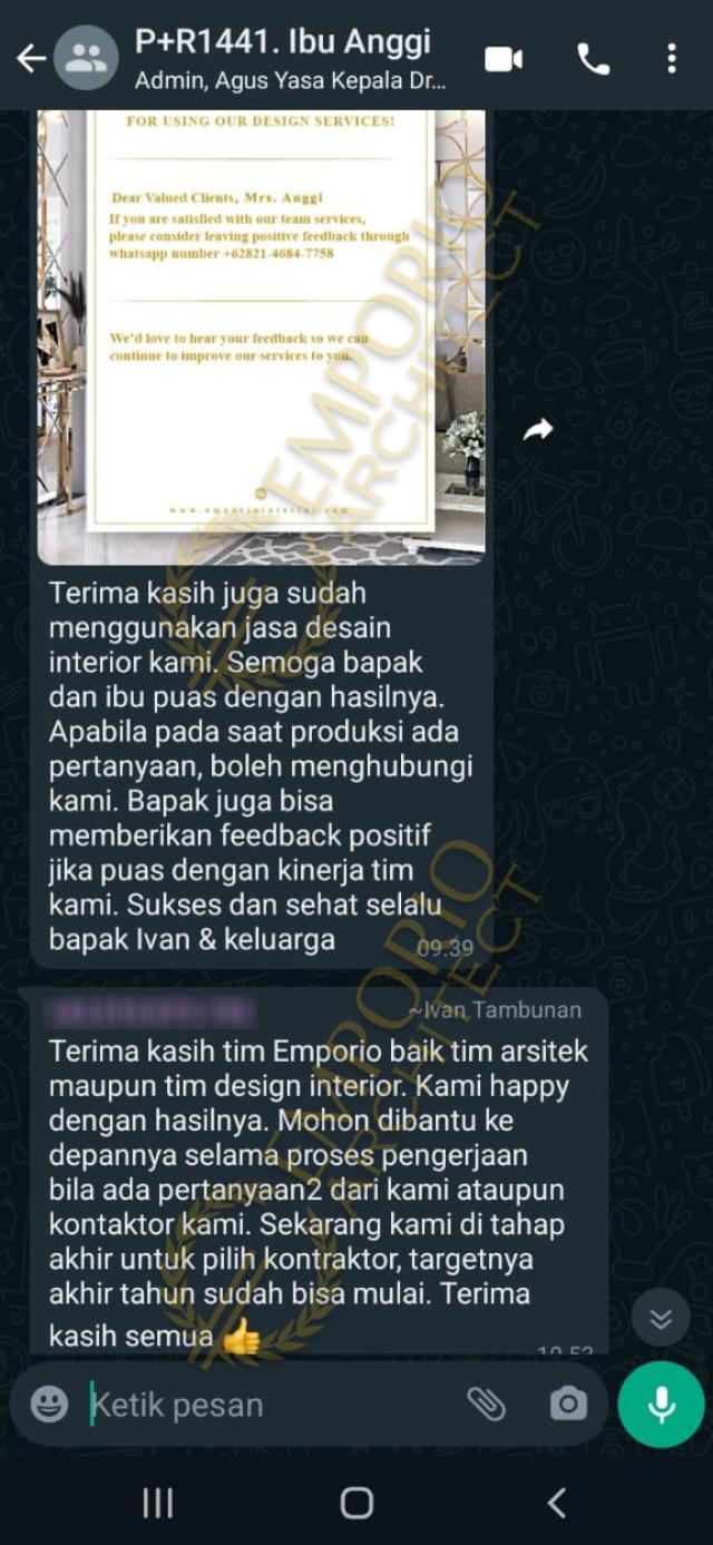 Testimonial Mrs. AGG Classic House 2 Floors Design - Cipinang Indah, Jakarta Timur