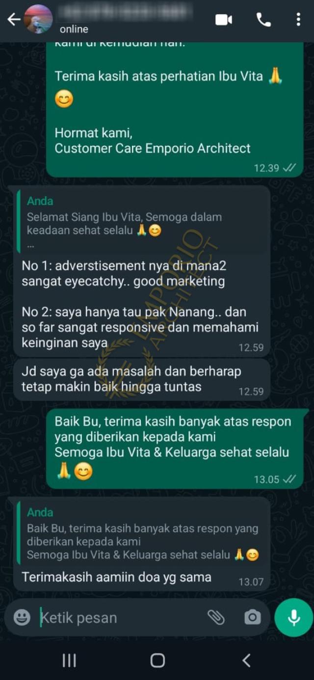 Testimonial Desain Rumah Mediteran Klasik 3 Lantai Ibu VT 1656