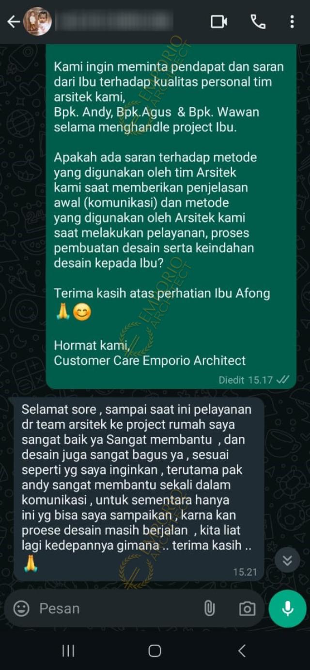 Testimonial Desain Rumah Modern 3 Lantai Ibu AFN 2117