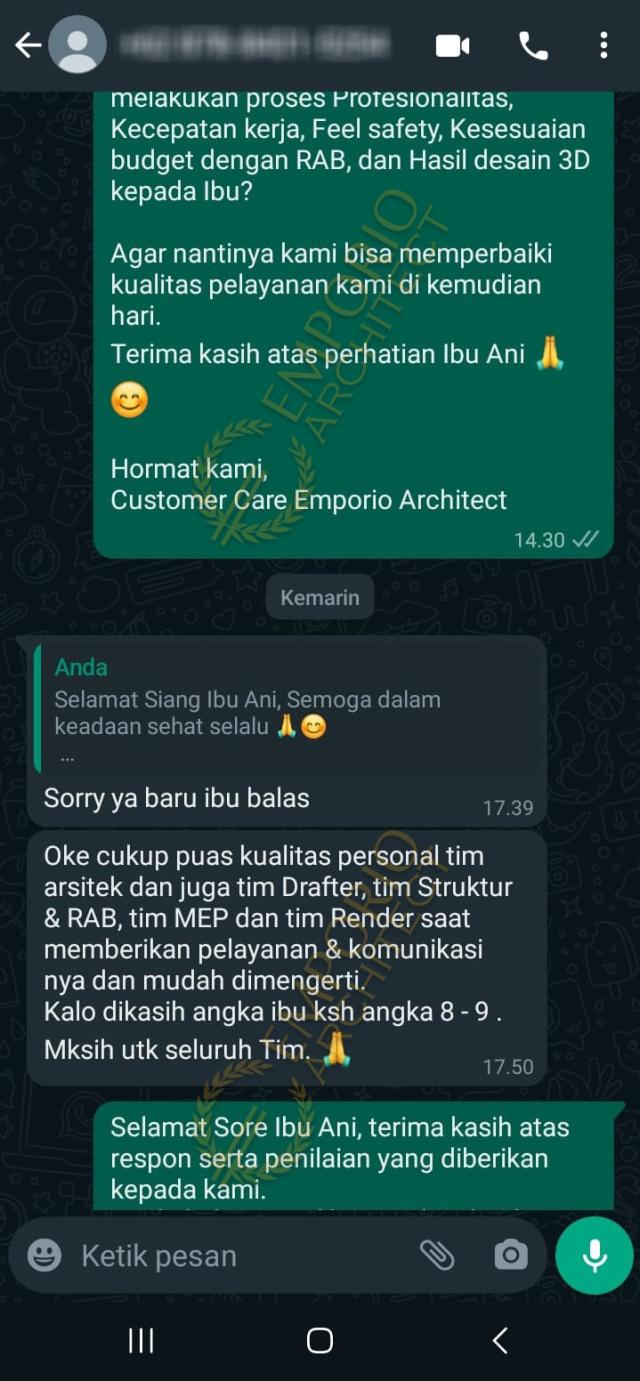 Testimonial Desain Rumah Modern 3 Lantai Ibu AN 1461