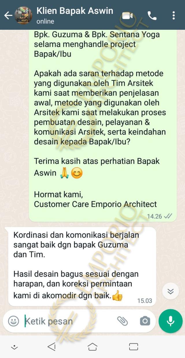Testimonial Desain Rumah Villa Bali 1 Lantai Ibu RSE 1385