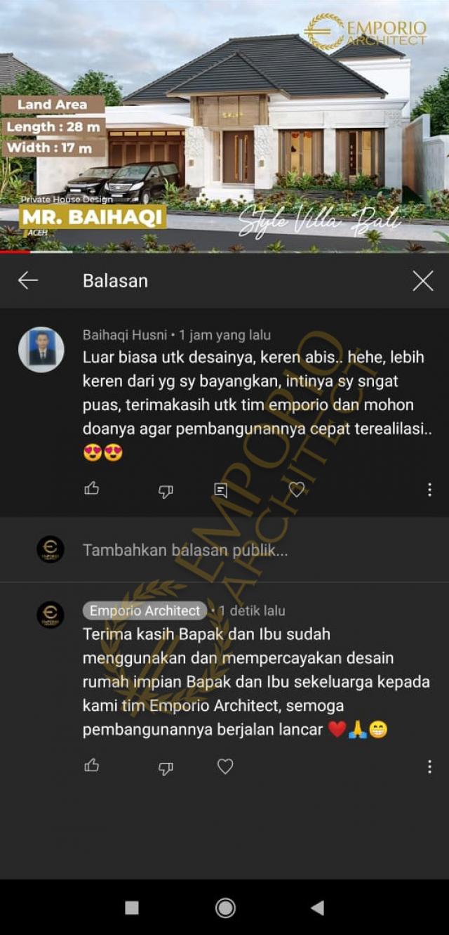 Testimonial Desain Rumah Villa Bali 1.5 Lantai Bapak Baihaqi