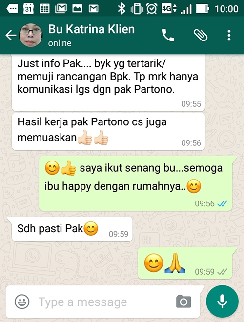 Testimonial Mrs. Katrina Villa Bali House 2 Floors Design - Depok, Jawa Barat