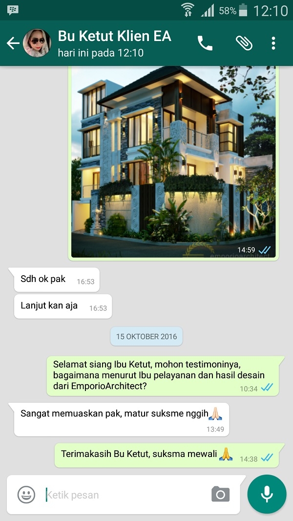 Testimonial Mrs. Ketut Nuriati Villa Bali House 3 Floors Design - Denpasar, Bali