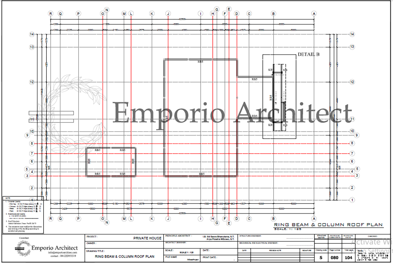 roof beam or gutter plan