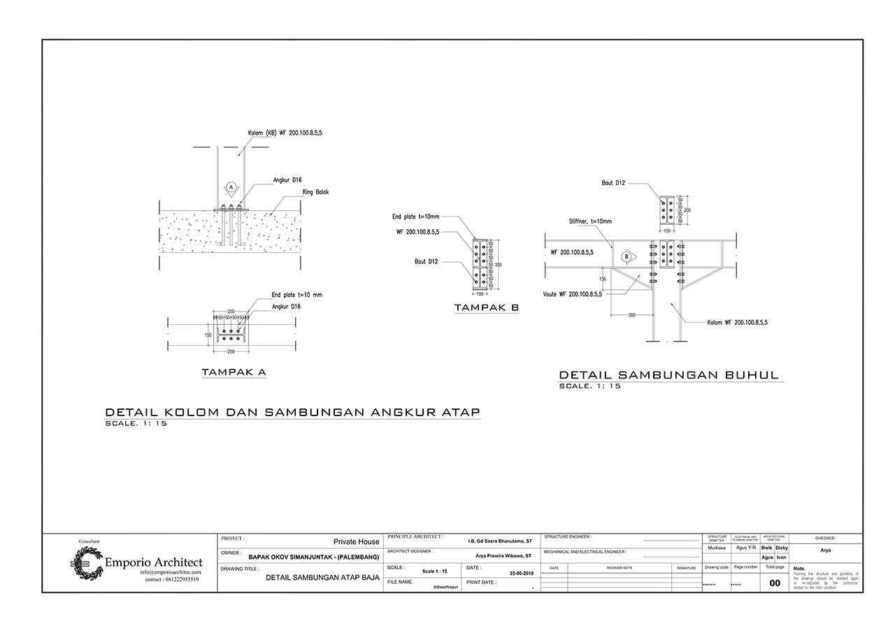 Detail Struktur Baja IWF (struktur atap baja ringan tidak di berikan / by vendor)