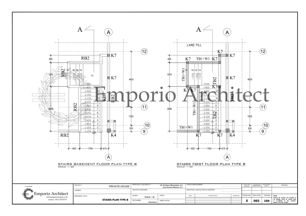 Denah, Potongan dan Pembesian Struktur Tangga