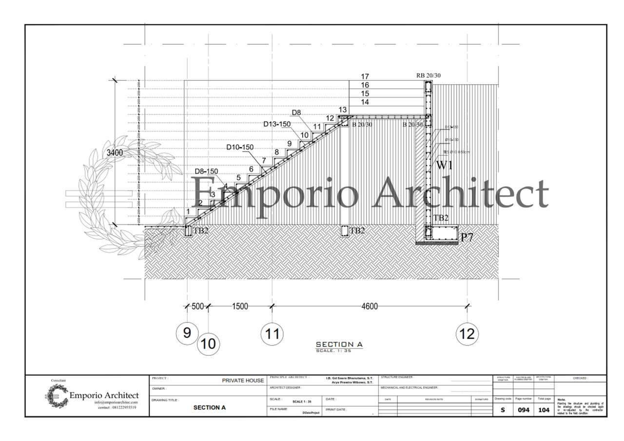 Denah, Potongan dan Pembesian Struktur Tangga