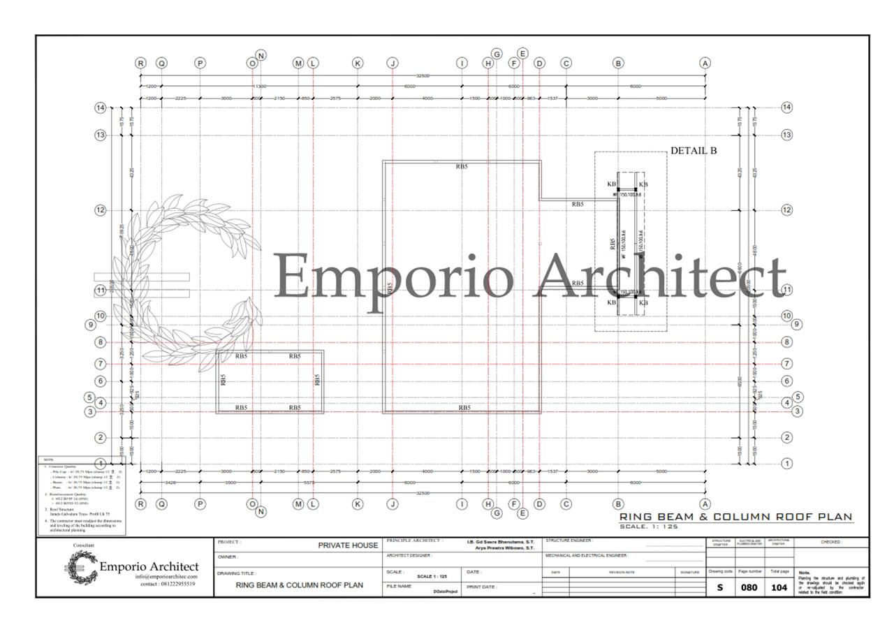 Denah Balok Atap atau Talang