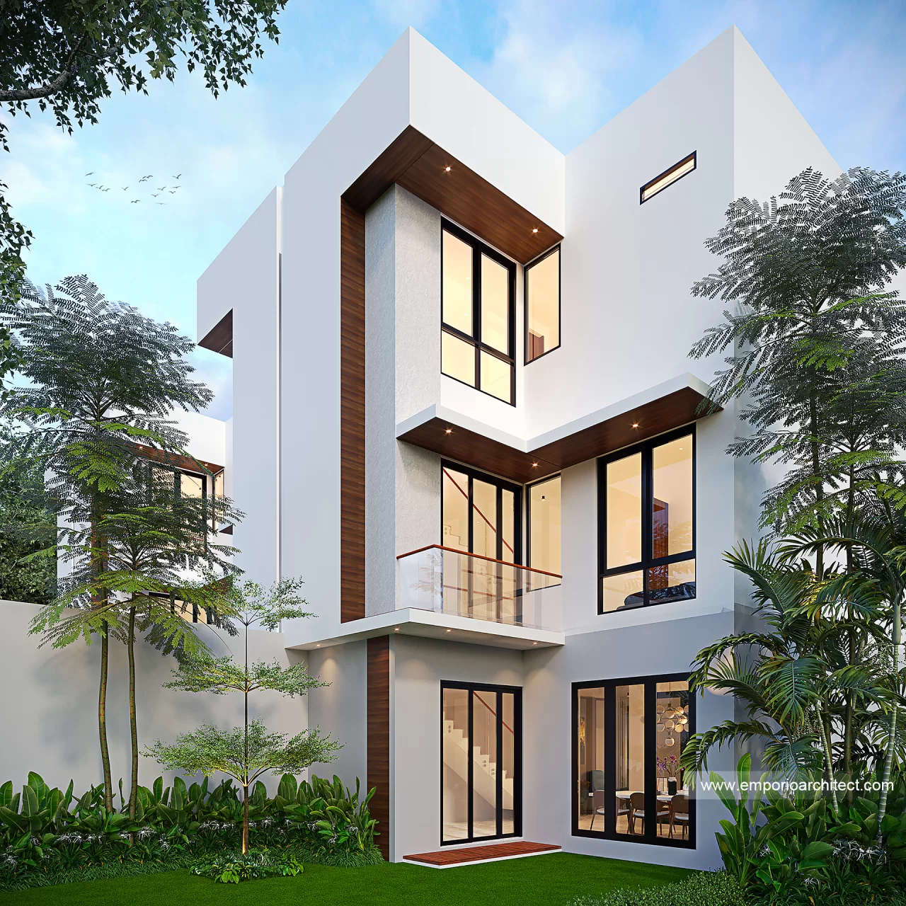 Desain Tampak Belakang Lebar 7 m Perumahan Modern 3 Lantai Bapak HRM di Pondok Indah, Jakarta Selatan 43311