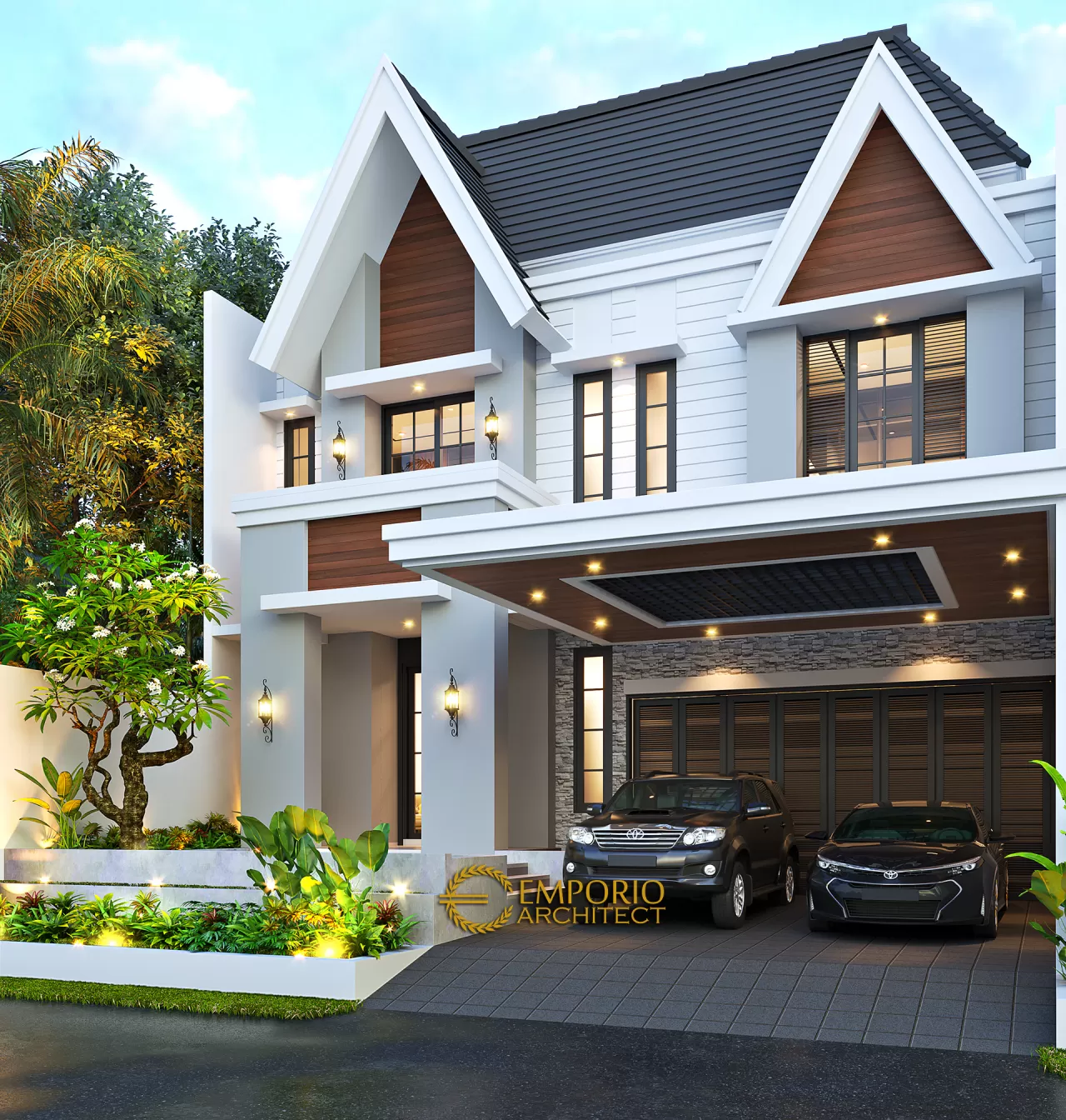 Desain Tampak Depan 2 Rumah American Classic 2.5 Lantai Bapak Bowo di Tegal, Jawa Tengah 14366