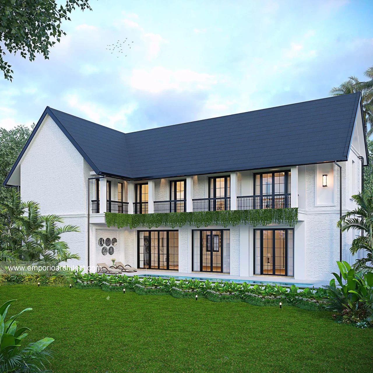 Desain Tampak Samping Rumah American Klasik 2 Lantai Ibu M dan Ibu R di Depok, Jawa Barat 35490