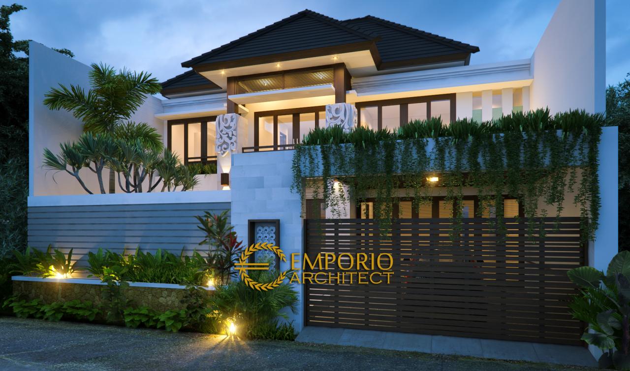 Desain Tampak Depan Rumah Villa Bali 2 Lantai Bapak Yulianto di Jakarta 1