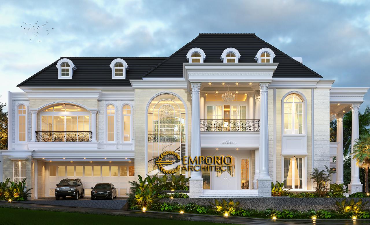 Desain Tampak Depan Tanpa Pagar Rumah Classic 2 Lantai Ibu Lita di Cibubur, Jakarta Timur 3
