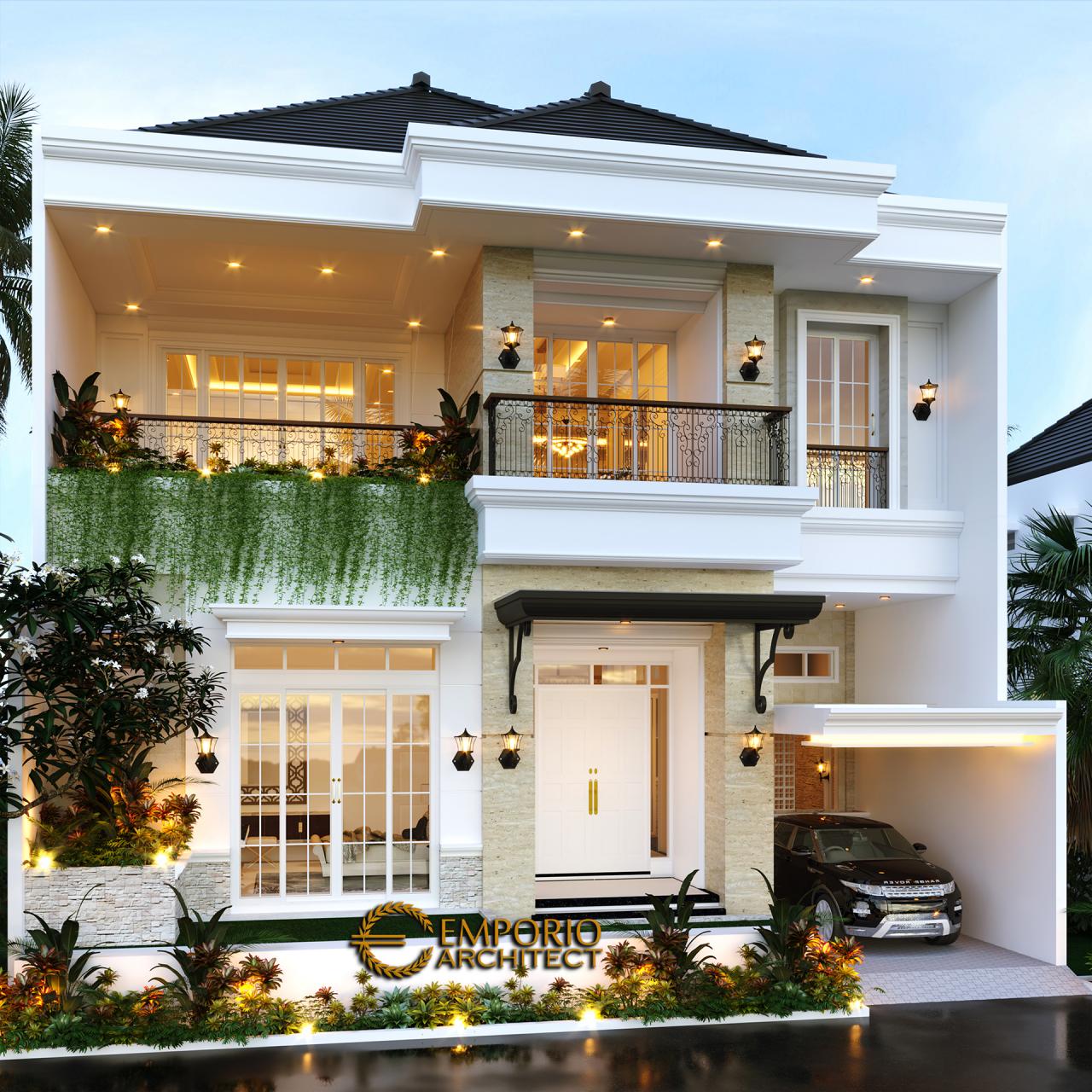 Desain Rumah Classic 2 Lantai Ibu Winta di Jakarta - Tampak Depan Tanpa Pagar 1