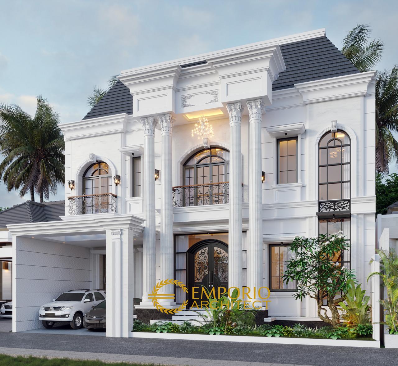 Desain Tampak Depan Tanpa Pagar Rumah Classic 2 Lantai Ibu Alina di Badung, Bali 1