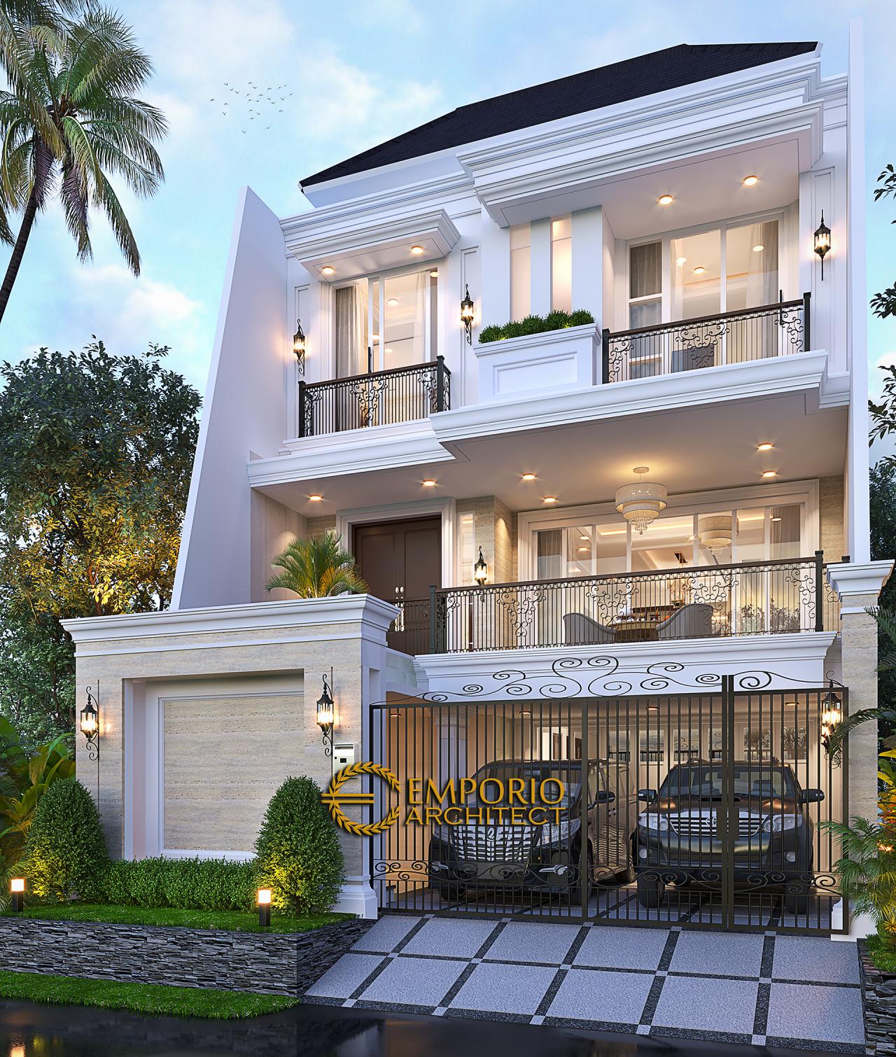 Desain Rumah Classic 3 Lantai Mrs W di Jakarta - Tampak Depan 1