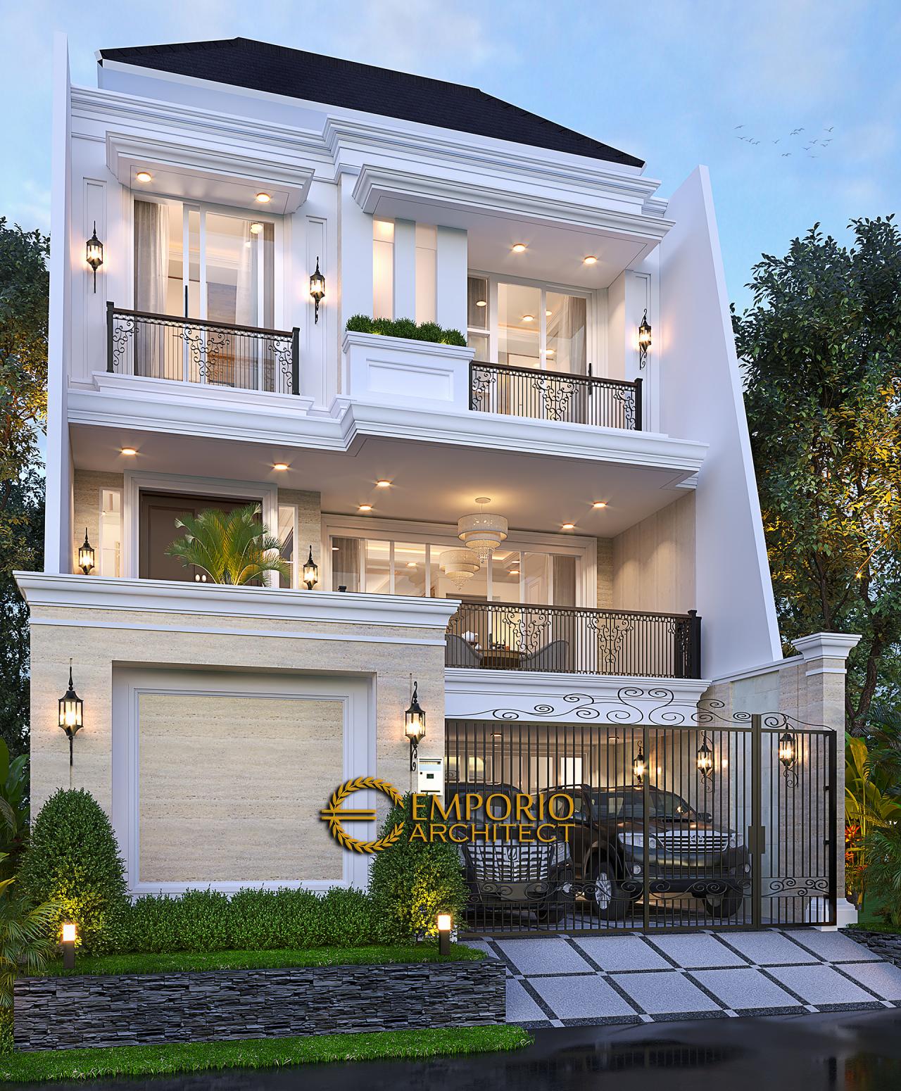 Desain Tampak Depan 2 Rumah Classic 3 Lantai Mrs W di Jakarta 2