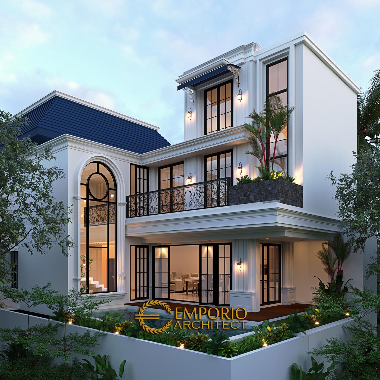 Desain Tampak Belakang Rumah Classic 3 Lantai Ibu Evy di Jakarta Selatan 2