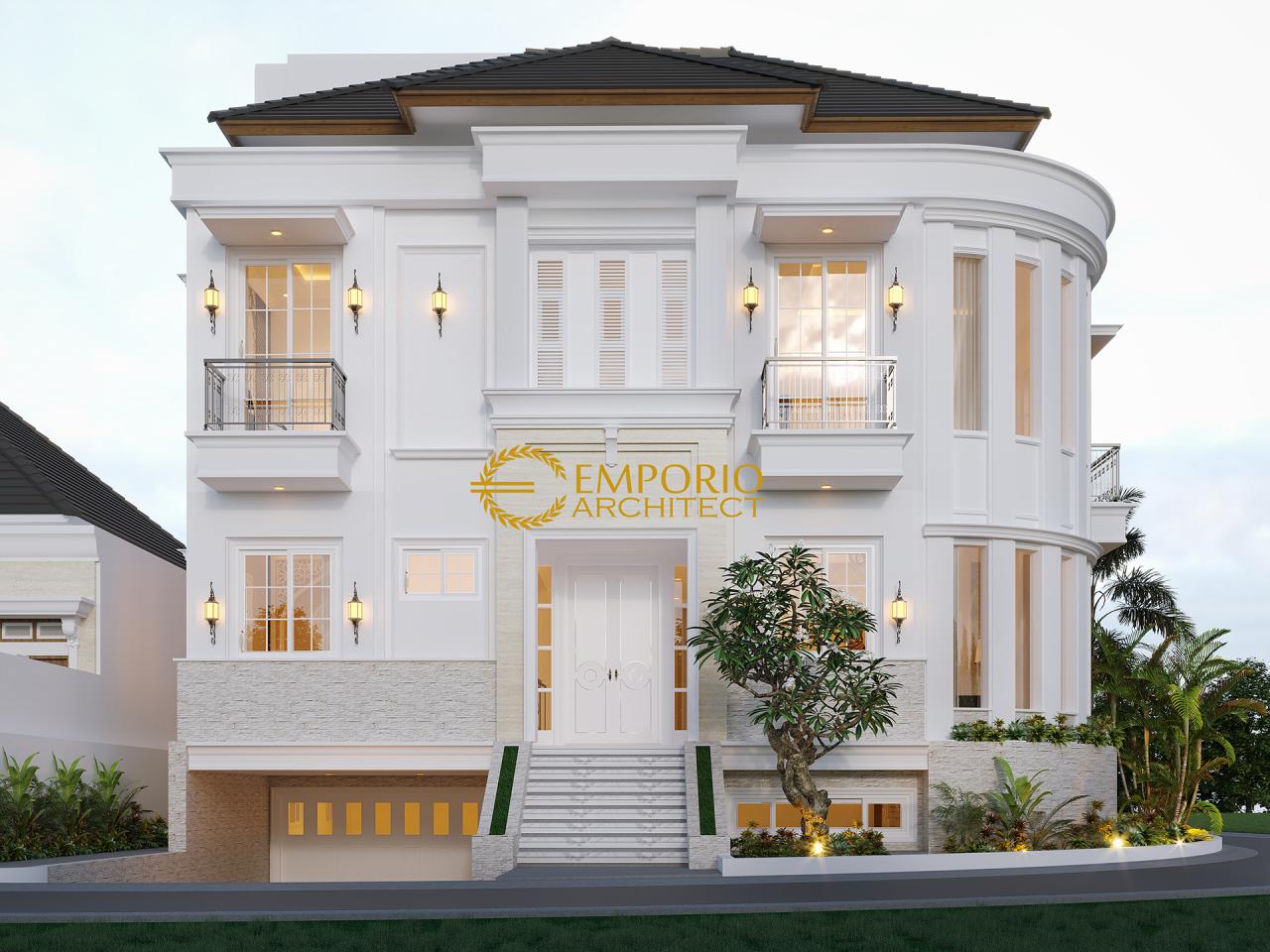 Desain Tampak Depan Rumah Classic 3 Lantai Ibu Icha di Tangerang, Banten 2