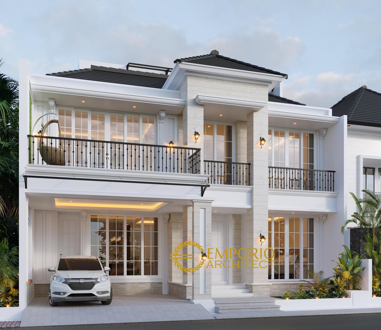 Desain Tampak Depan 2 Rumah Classic 3 Lantai Ibu Ninin di Bintaro, Tangerang Selatan, Banten 2