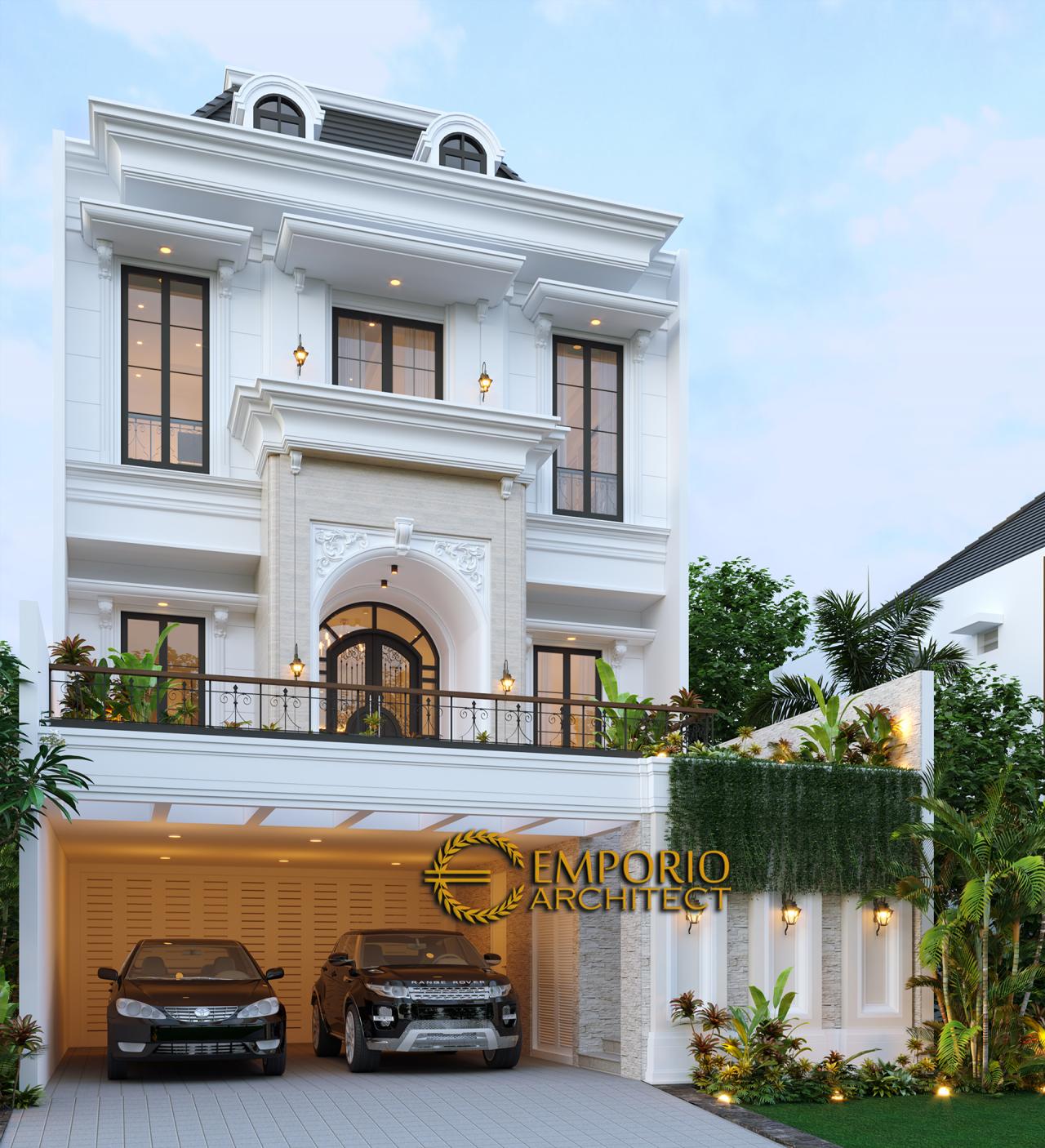 Desain Tampak Depan Rumah Classic 3 Lantai Ibu Tami di Jakarta Timur 1