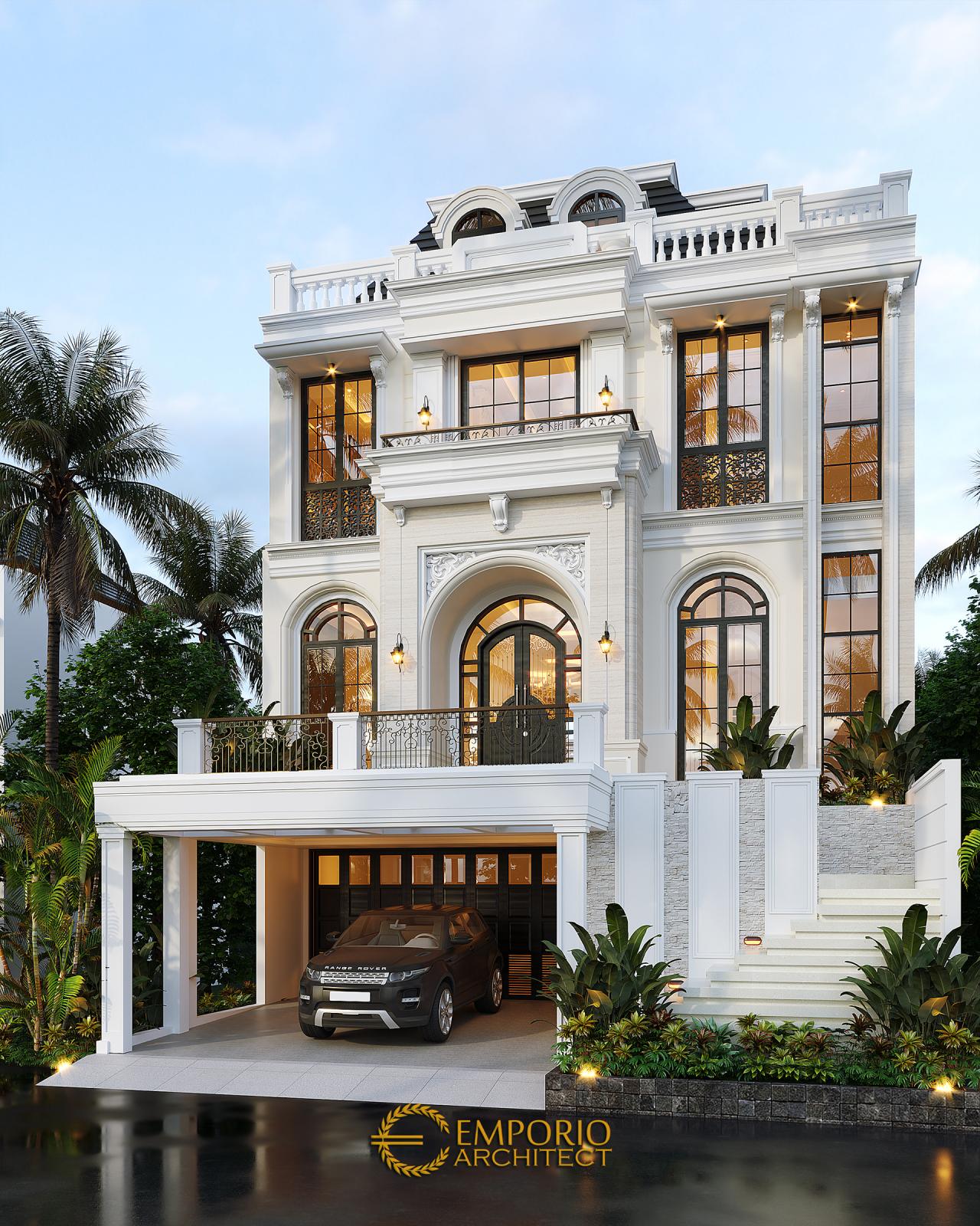Desain Tampak Depan Tanpa Pagar Rumah Classic Modern 3.5 Lantai Bapak Ramses di Tangerang Selatan, Banten 1