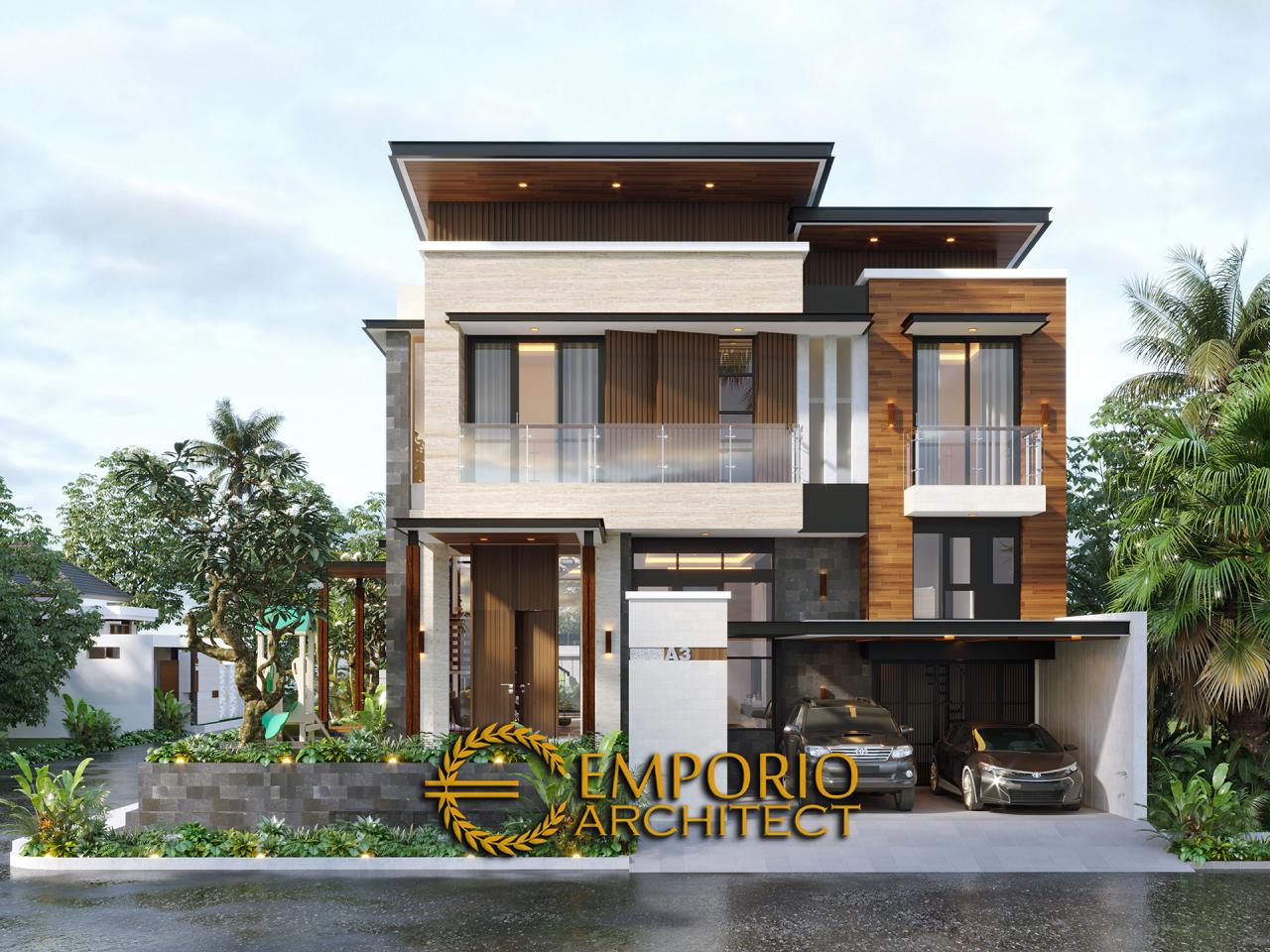 Desain Tampak Depan 2 Rumah Hook Modern 2.5 Lantai Bapak Andi di Jakarta Utara 2