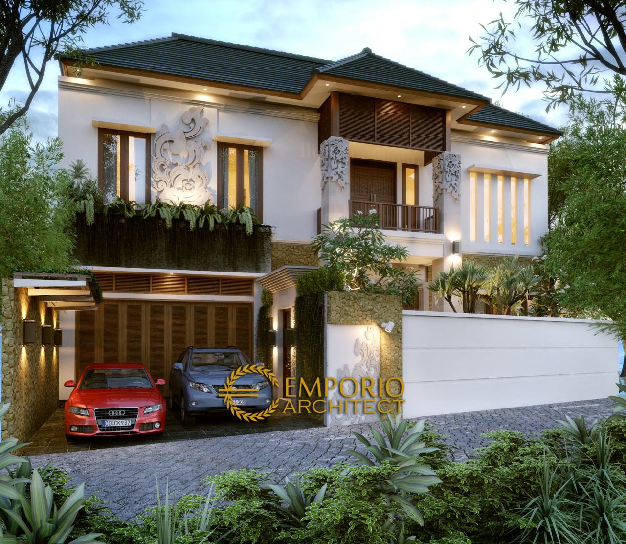 Desain Tampak Depan Rumah Villa Bali 2 Lantai Ibu Dera di Lumajang, Jawa Timur 1