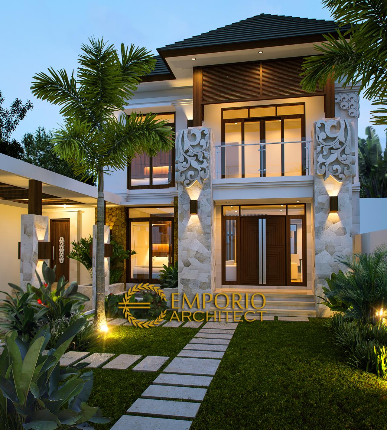 Desain Tampak Depan Rumah Villa Bali 2 Lantai Ibu Yeny di Jakarta 1