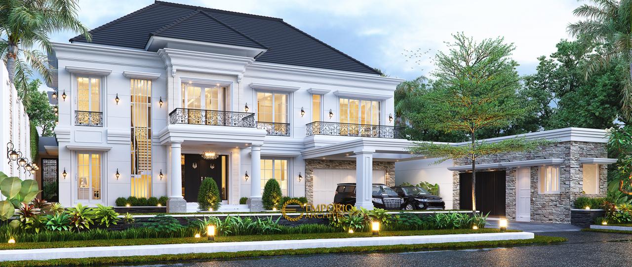 Desain Rumah Klasik 2 Lantai Bapak Axcel di Palangka Raya, Kalimantan Tengah - Tampak Depan 1