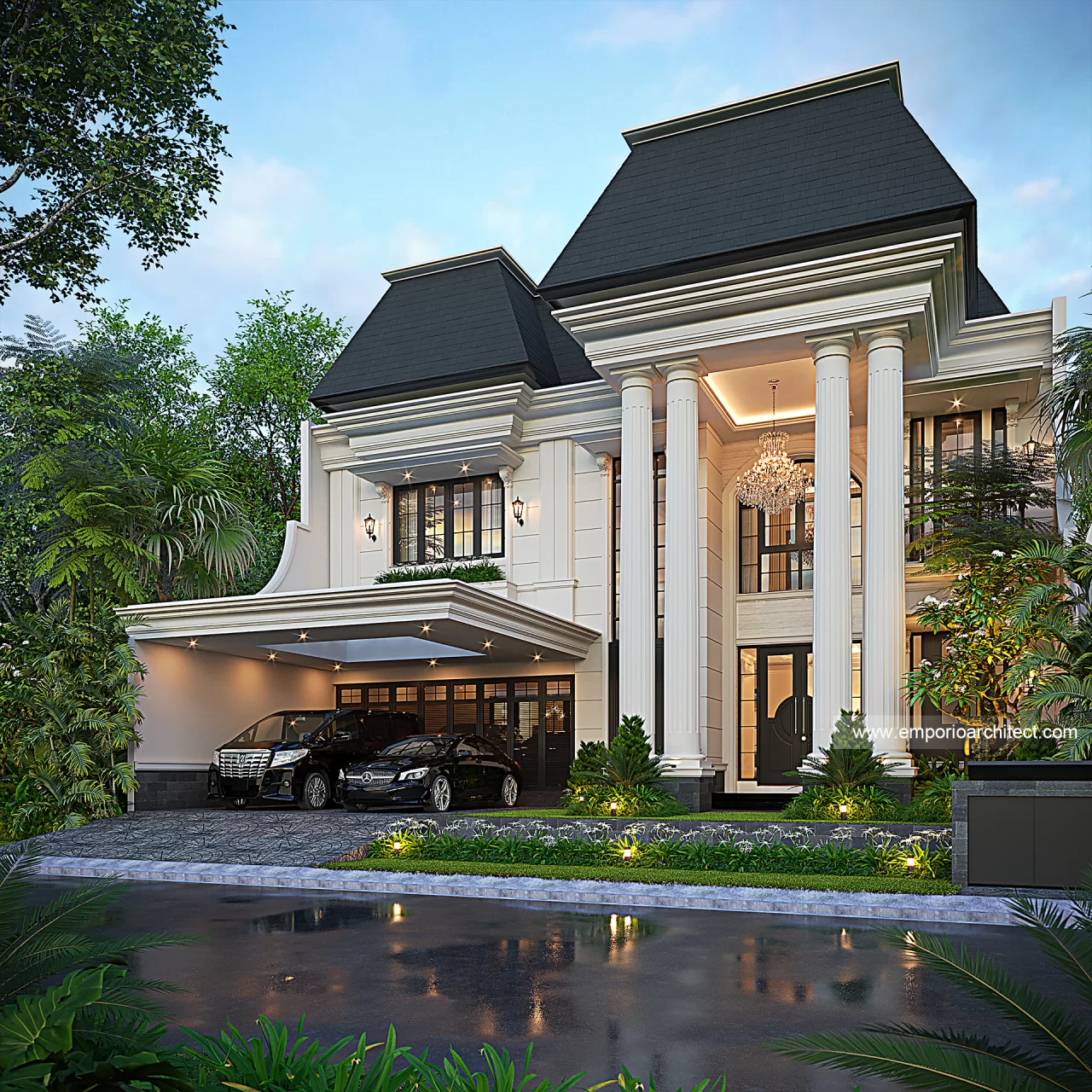 Desain Tampak Depan Rumah Klasik 2 Lantai Ibu HNF di Pemulang, Tangerang Selatan 46921