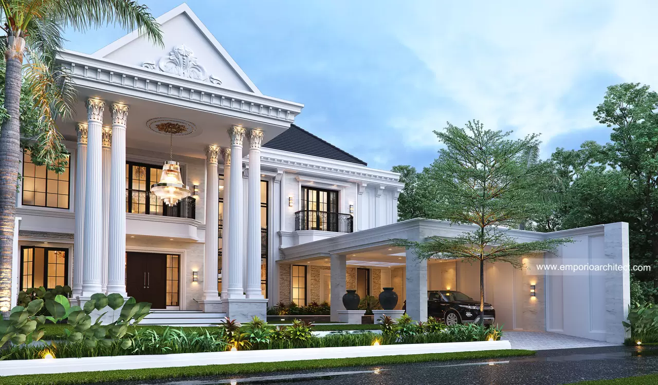 Desain Rumah Klasik 2 Lantai Bapak Eric di Singkawang, Kalimantan Barat - Tampak Depan Tanpa Pagar 14742
