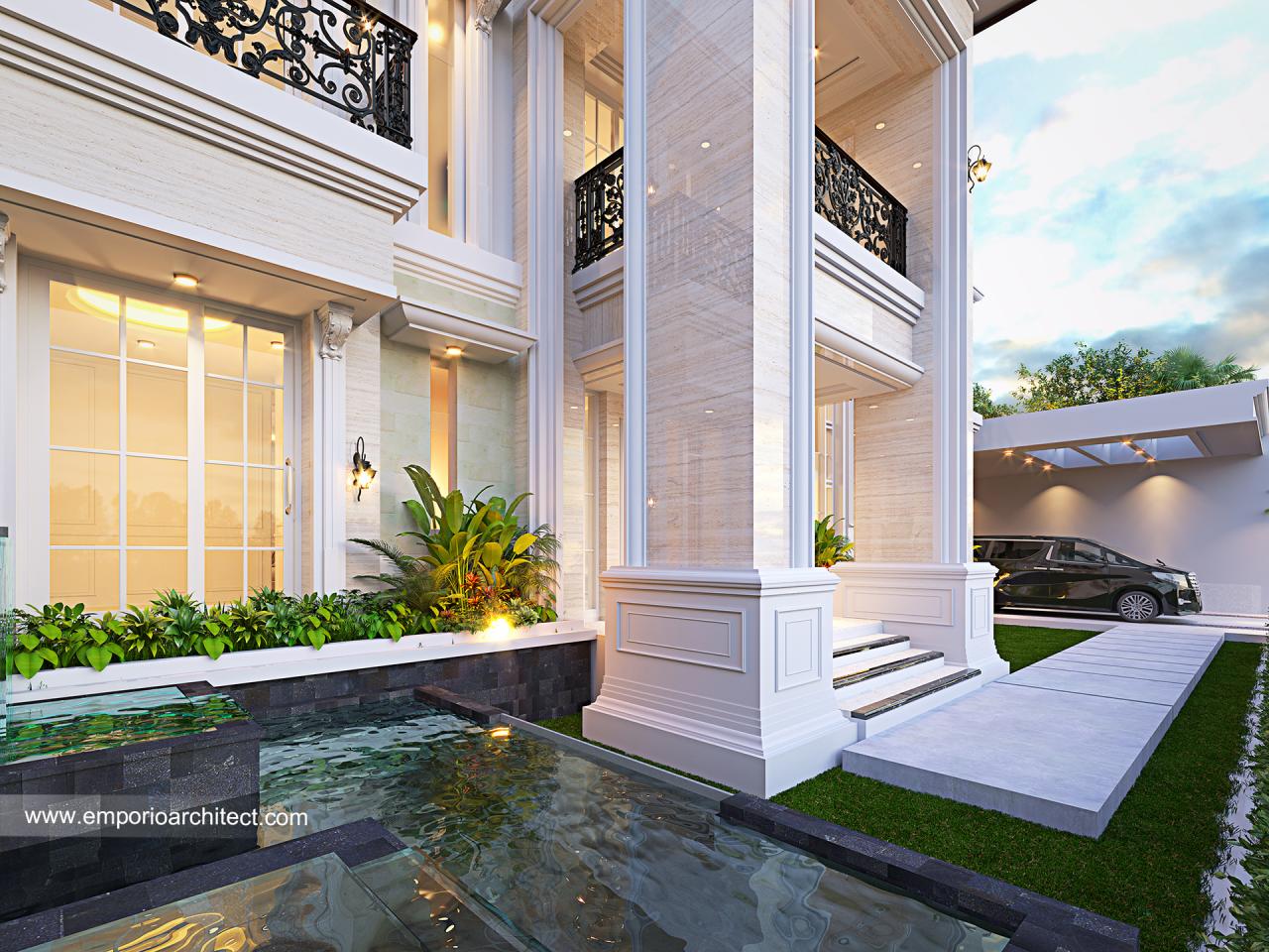 Desain Tampak Detail Depan Rumah Klasik 2 Lantai Ibu Risma di