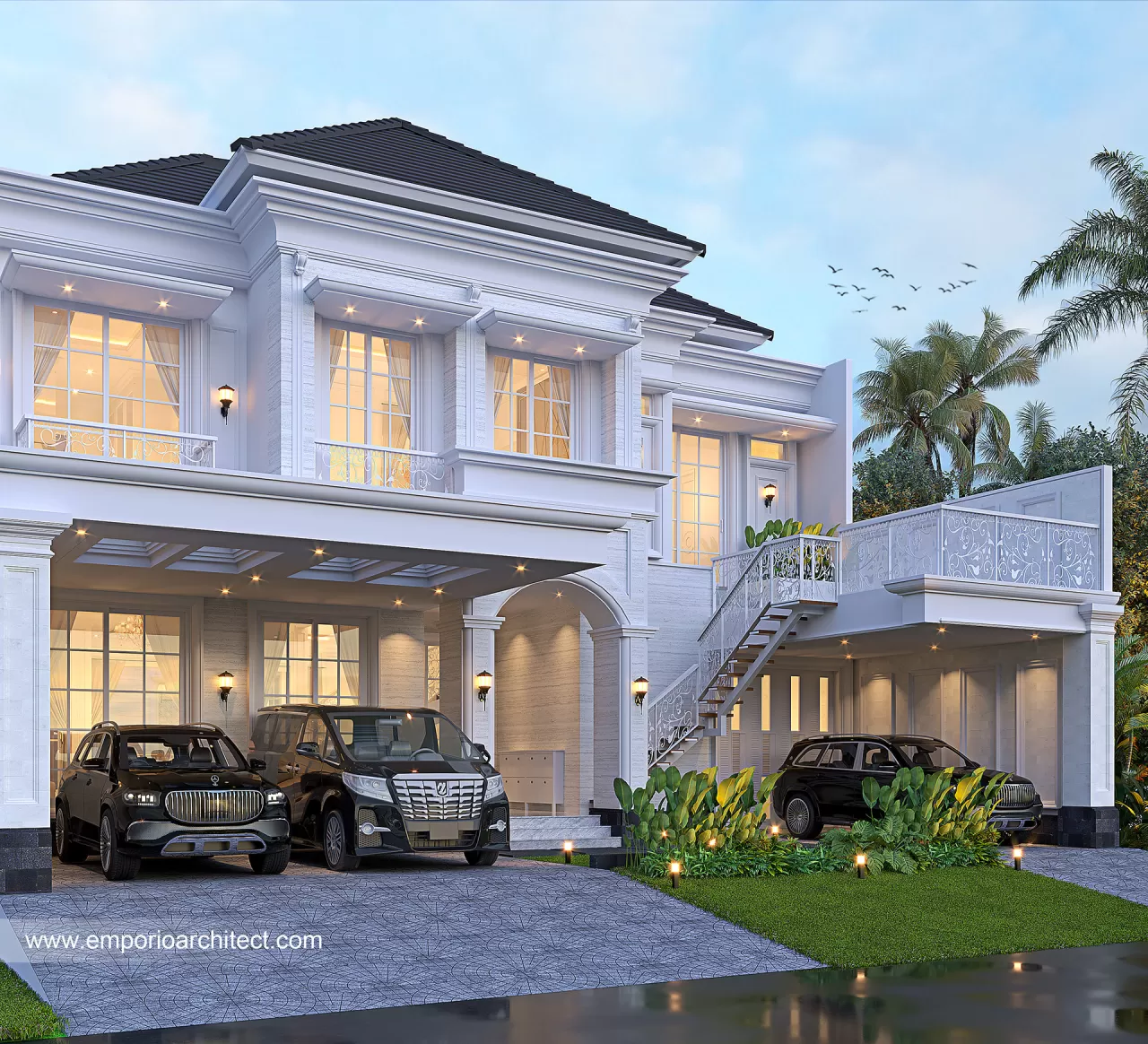 Desain Tampak Depan 2 Rumah Klasik 2 Lantai Bapak SPR di Jakarta 29094