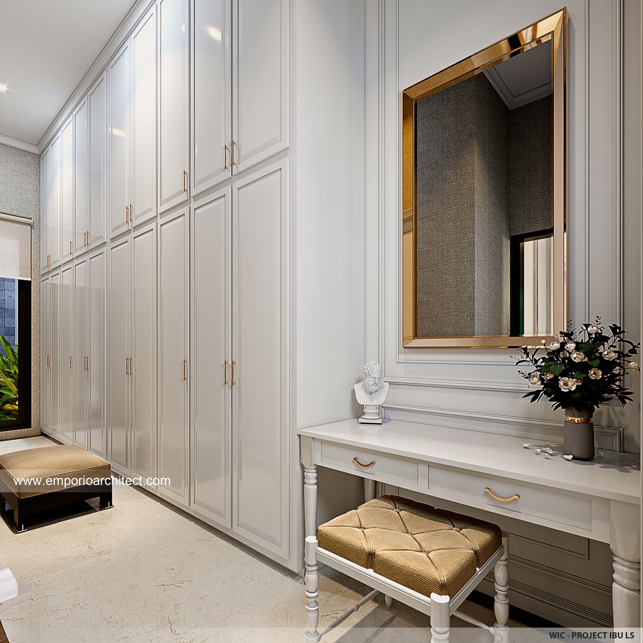 Desain Walk In Closet Rumah Klasik 3 Lantai Ibu LS di Cibubur, Jakarta ...