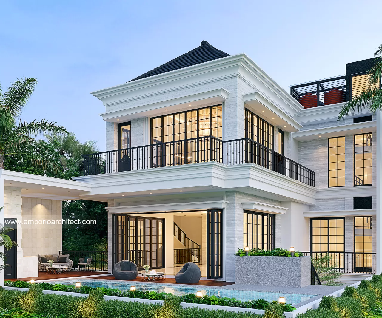Desain Tampak Belakang Rumah Klasik 3 Lantai Bapak AE di PIK, Jakarta Utara 25753