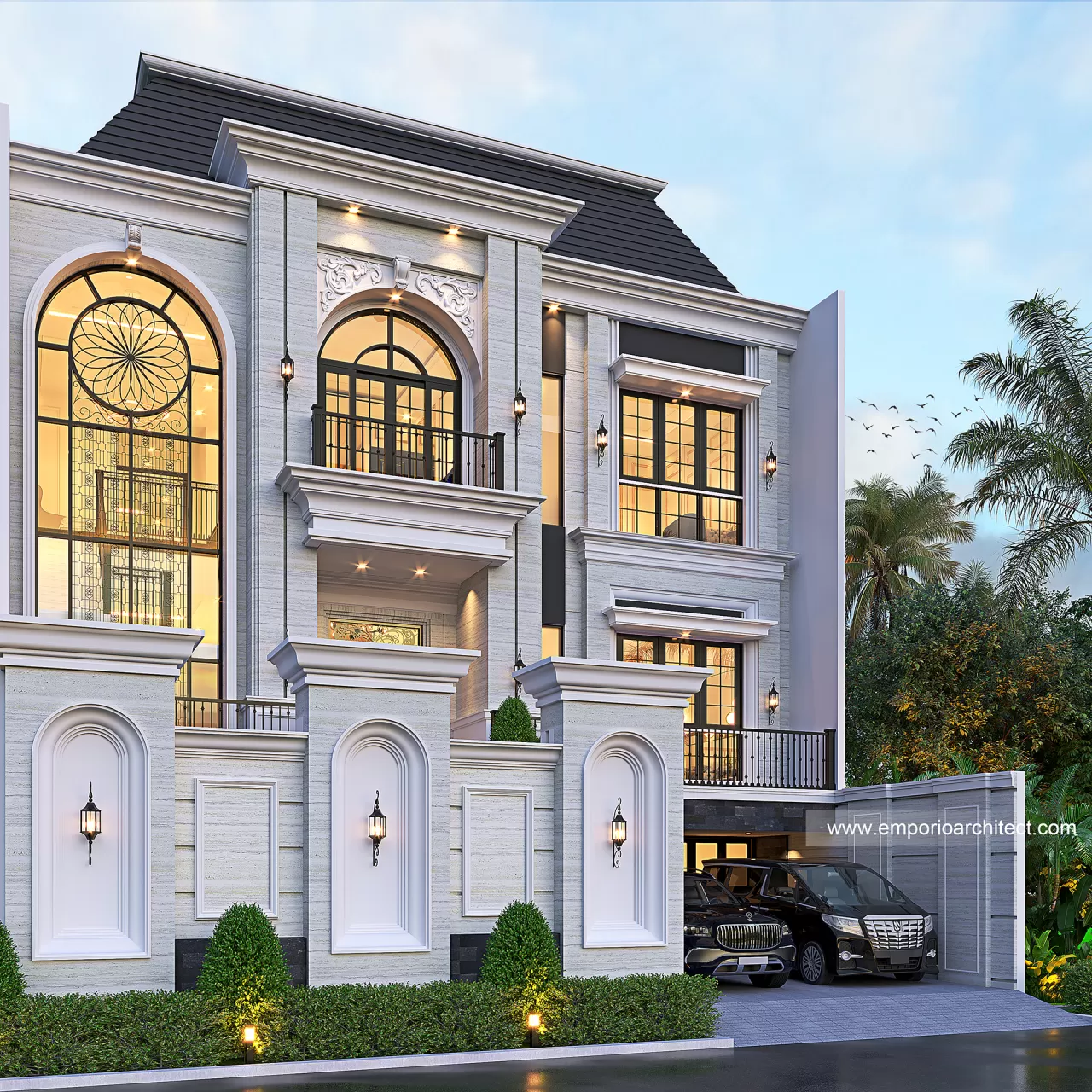Desain Tampak Depan 2 Rumah Klasik 3 Lantai Ibu KRT di Surabaya 27864