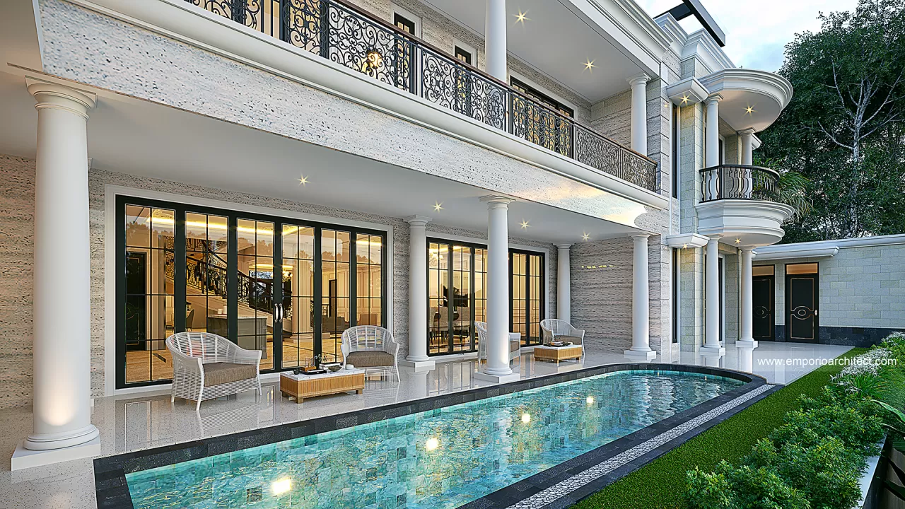 Desain Tampak Detail Belakang Rumah Klasik 4 Lantai Bapak JHJ di Jakarta 32193