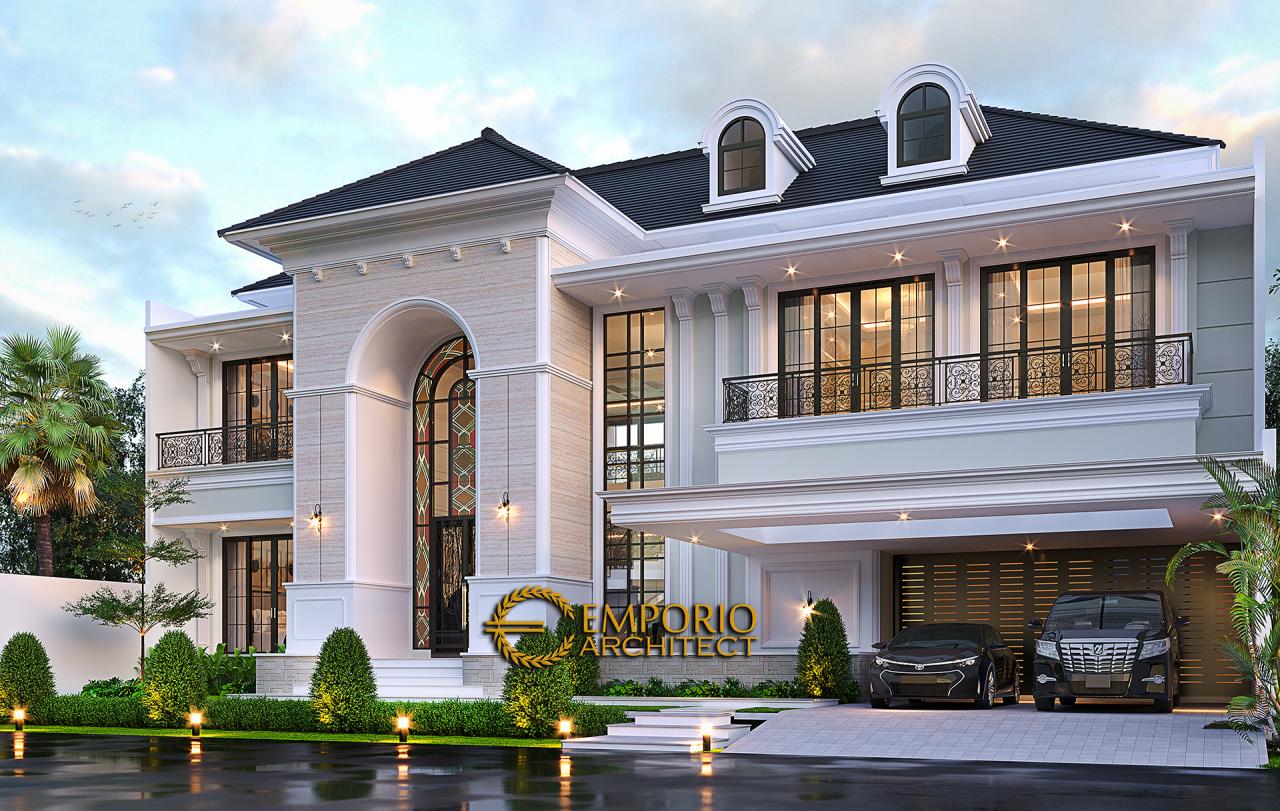 Desain Rumah Klasik Mediteran 2 Lantai Bapak Martua Sinaga di Jakarta - Tampak Depan Tanpa Pagar 1